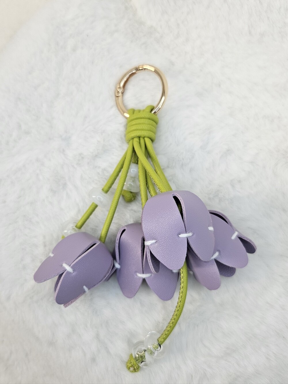Faux Leather Flower Keychain Charm in Lavender and Lime